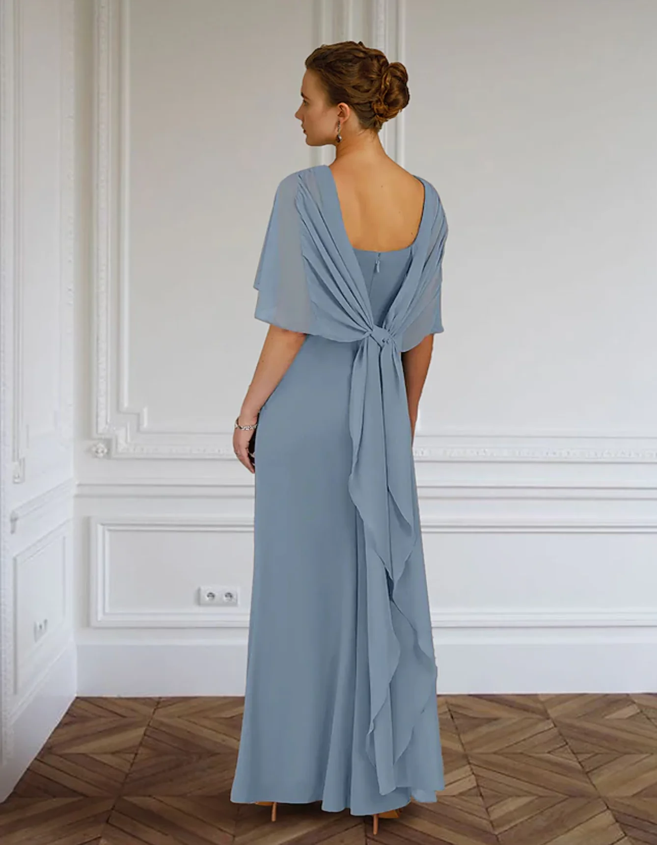 2024 Mother of the Bride Dress Formal Wedding Guest Elegant Jewel Neck Floor Length Chiffon Sleeveless with Side Draping 2024