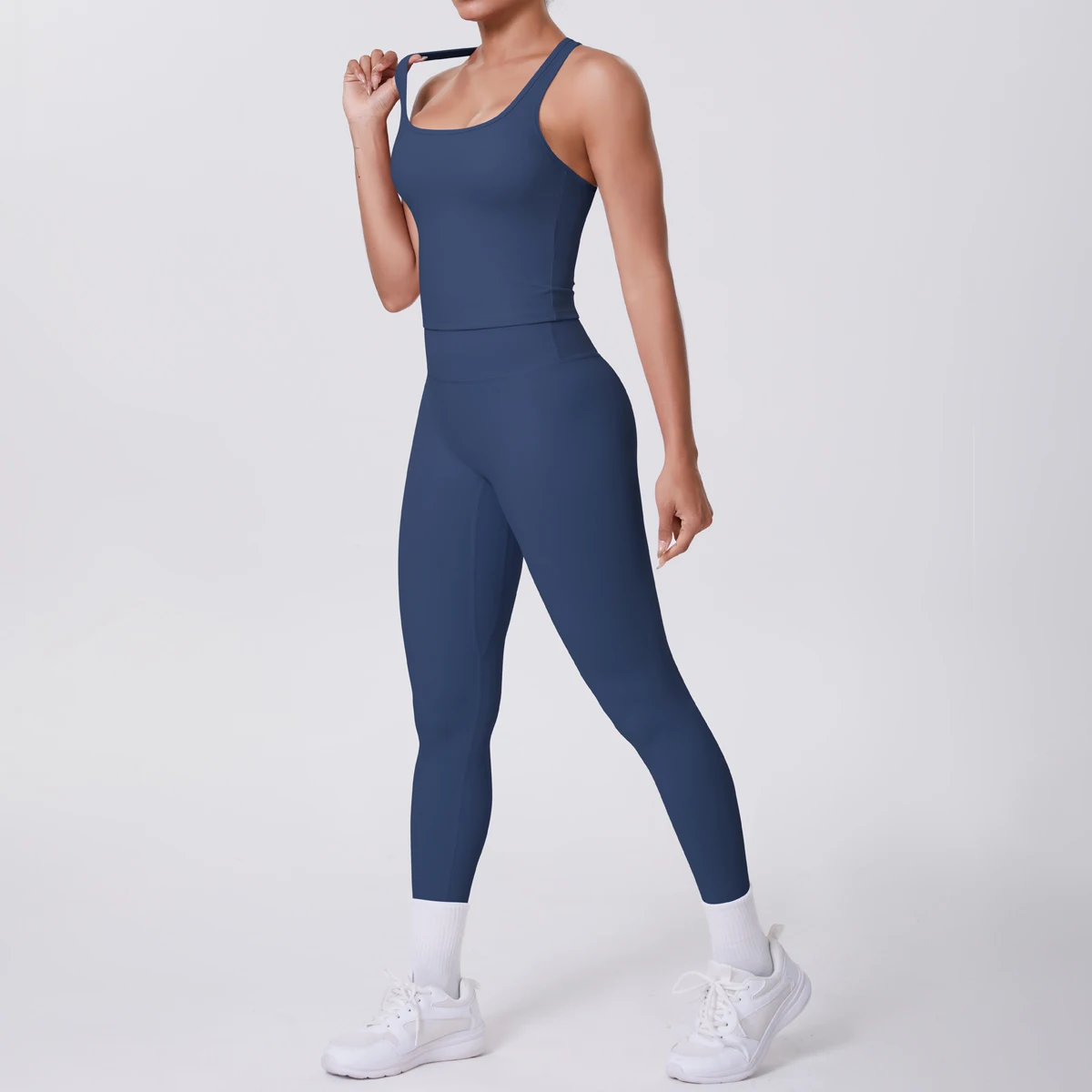 Hamidou 2-teiliges Damen-Yoga-Set, schnell trocknende, hüftformende Fitnesshose, Yoga-Leggings, einfarbig, Gym, schöner Rücken, I-förmige Weste – Detail 18