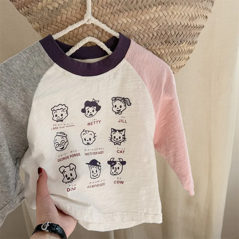 2025 Primavera Nuovi Bambini Ragazze Cartoon T-shirt Cotone Bambino Manica lunga Magliette e camicette Allentato Bambini Tee Carino Infantile Casual O-Collo T Shirt