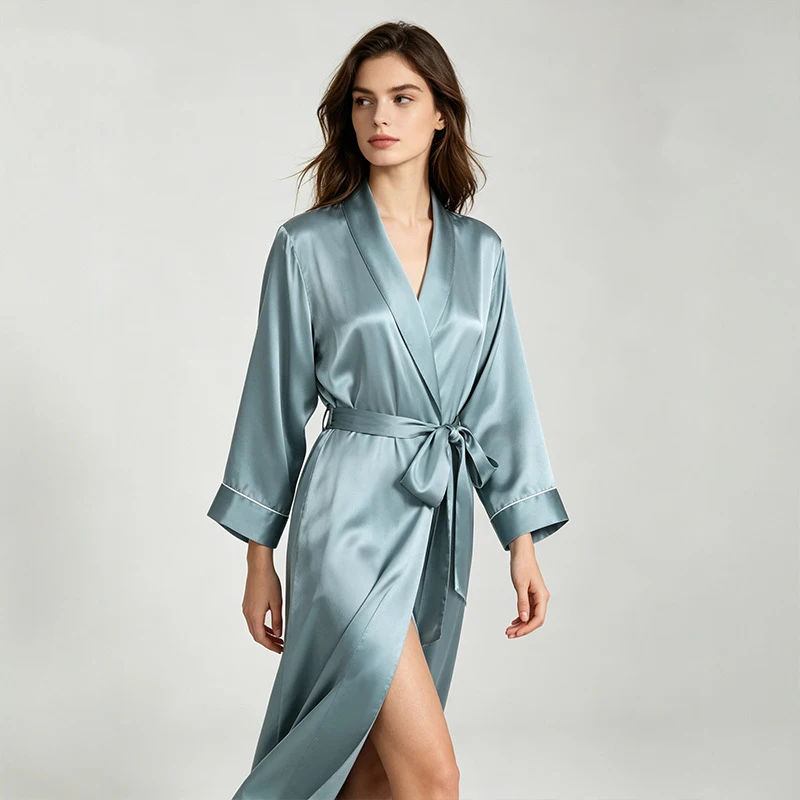 100% Mulberry Silk Robe for Women, Silk Bathrobe, Wearable Outerwear Loungewear, Morning Gown