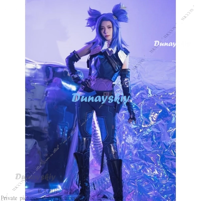 Neon Cosplay Costume Game Valorant Neon Wig Blue Women Combat Uniform Halloween Party Outfit Full Set Role Play Anime Woman