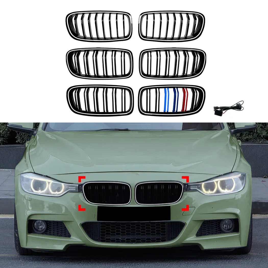 LED Illuminated Kidney Grille For BMW 3 Series F30 F31 F35 2012-2018 Single/Double Slat M Color Light Front Intake Grill