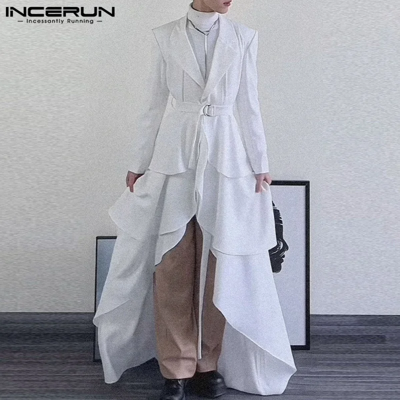 Fashion Well Fitting Tops INCERUN Men Solid Flounce Party Style Suit Coat Casual Simple A-line Skirts Design Long Sleeved Blazer