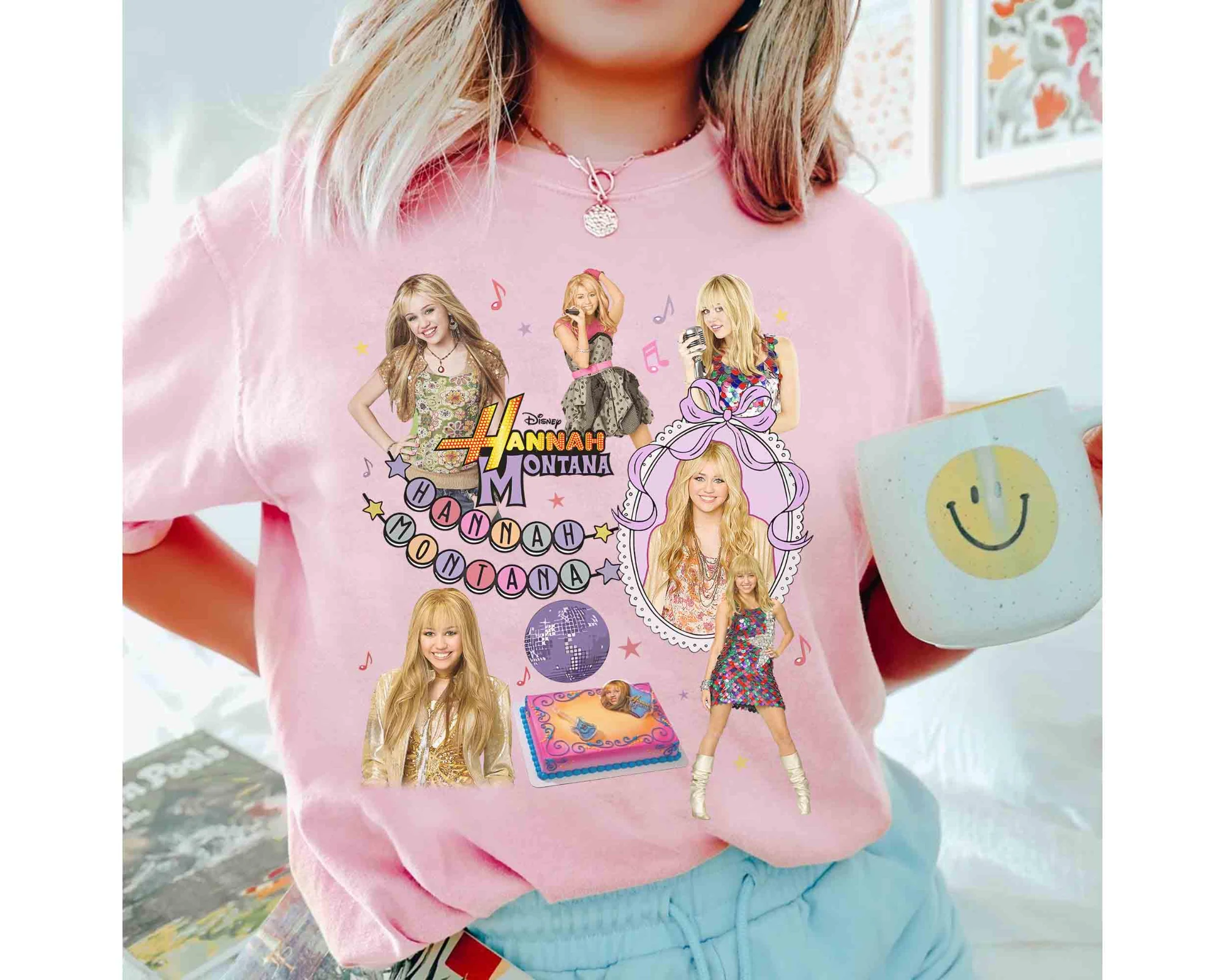 코케트 보우즈 디즈니 채널 한나 몬타나 셔츠, 디즈니 한나 몬타나 뮤직 로고 티셔츠, 여아 여행복, 마이 어더 사이드