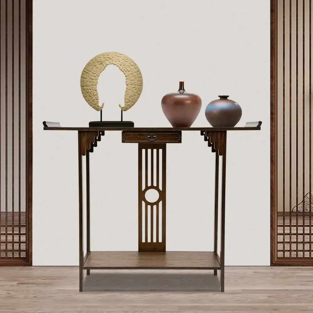 

Style Console Sofa Table, Walnut Bamboo Console Table Entryway Narrow Long Console Table Vintage Table Hallway Table Couch Tabl