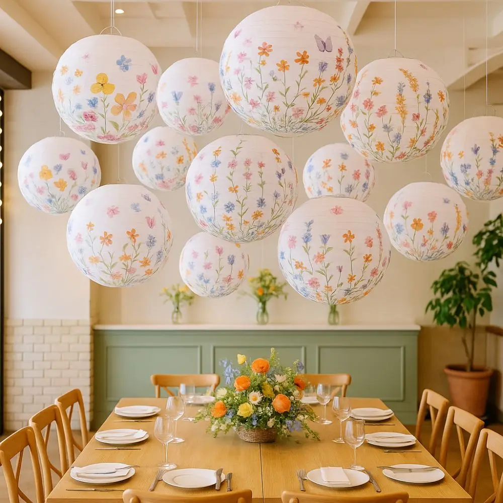 

12pcs Spring Summer Theme Butterfly Hanging Lantern Portable DIY Lantern Flowers Paper Lantern Decorative