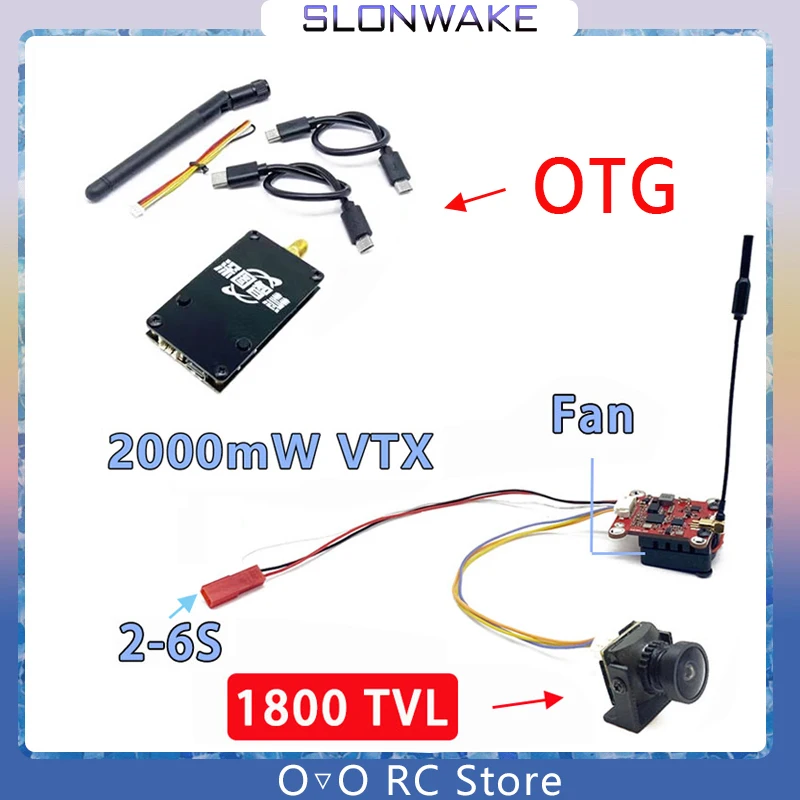 Ready to use 5.8G FPV UVC Receiver OTG and Long Range FPV 48CH 2W adjustable VTX Transmitter and CMOS 1800TVL Starlight camera