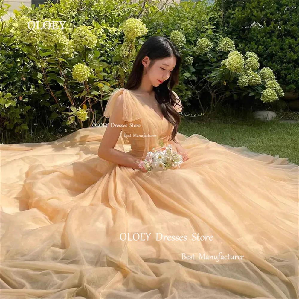 

OLOEY Elegant Korea Silky Organza Prom Dress Floor Length A Line Wedding Photography Evening Dress V Neck Custom Corset