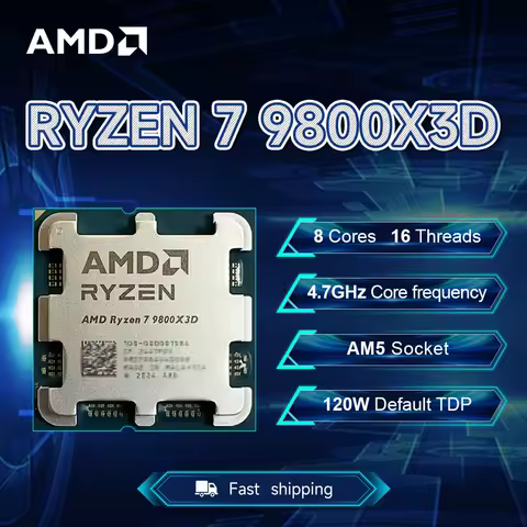 Novo processador amd ryzen 7 9800x3d 4.7ghz 4nm l3 = 96m 120w soquete am5 8 núcleos 16 threads r7 9800x3d ddr5 mas sem ventilador