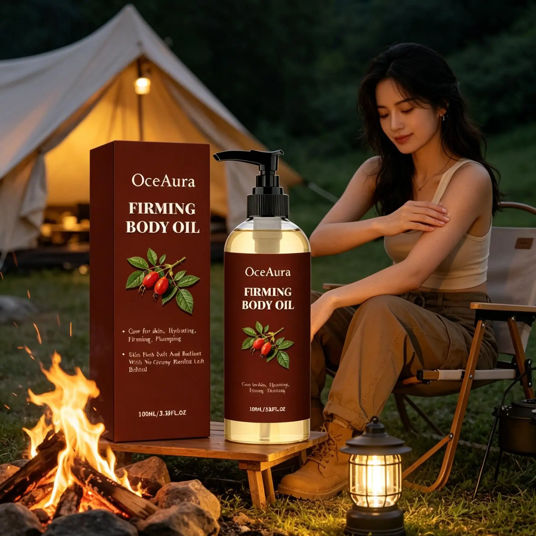 OceAura Firming Body Oil Glow Skin Plumping Deep Hydration Increase Radiance Non-greasy Rose Hip Oil Moisturizing Body Oil 100ml