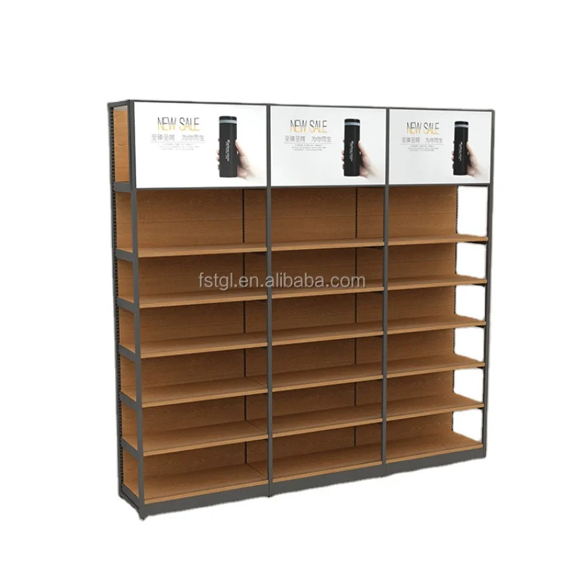 (customized)Promotional price wall-mounted installation supermarket shelves  tiered rack