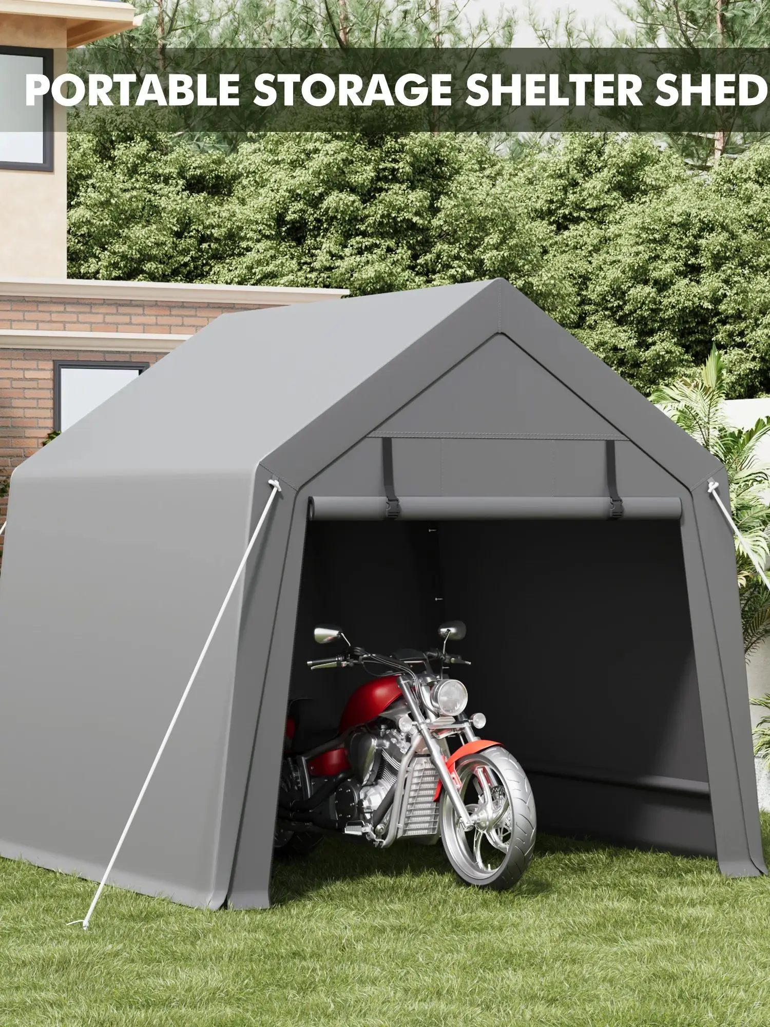 Motorcycle Storage Sheds, Portable Shed With Rolled Up Zipper Door, Waterproof Storage Tent For ATV, Firewood, Garden Tools