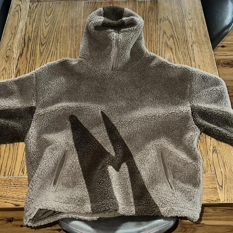 Europa Amerika Mode Farbe Blockieren Lamm Fleece Männer frauen Winter High Street Casual Pullover Zipper Mit Kapuze Lose Warme Mantel