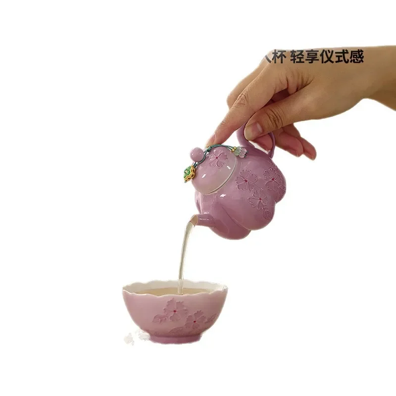 

Hand-painted pumpkin pot, pot, cup of kung fu tea set, one-person drink combination, portable in a travel car