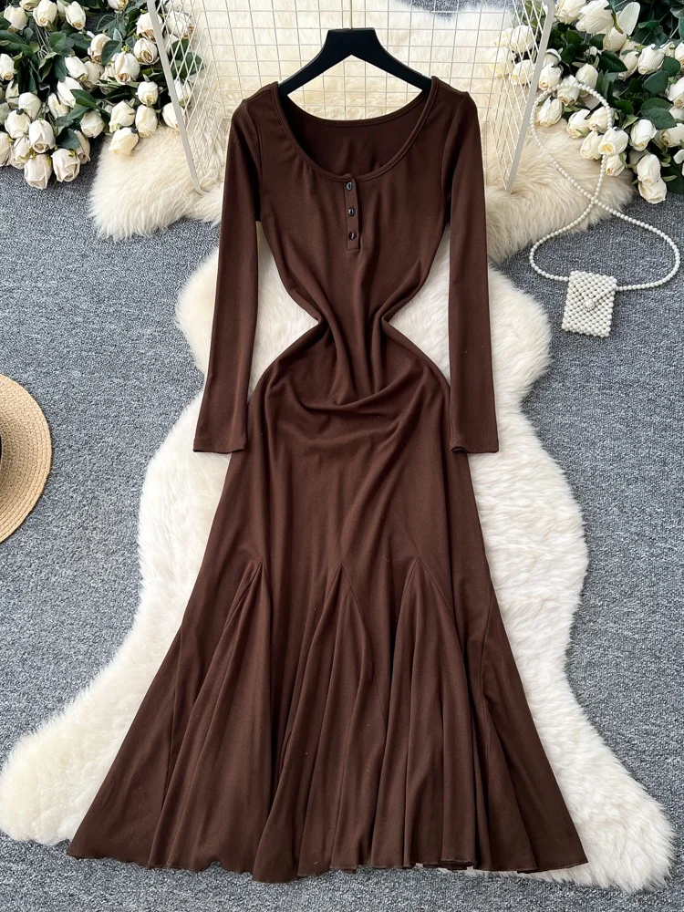 تنورة كورية Sle مستديرة Ne Long Sve Dr للسيدات لخريف 2025 ملابس داخلية للتخسيس ذيل Fi طويل Dr تنورة عالية الخصر على شكل حرف a