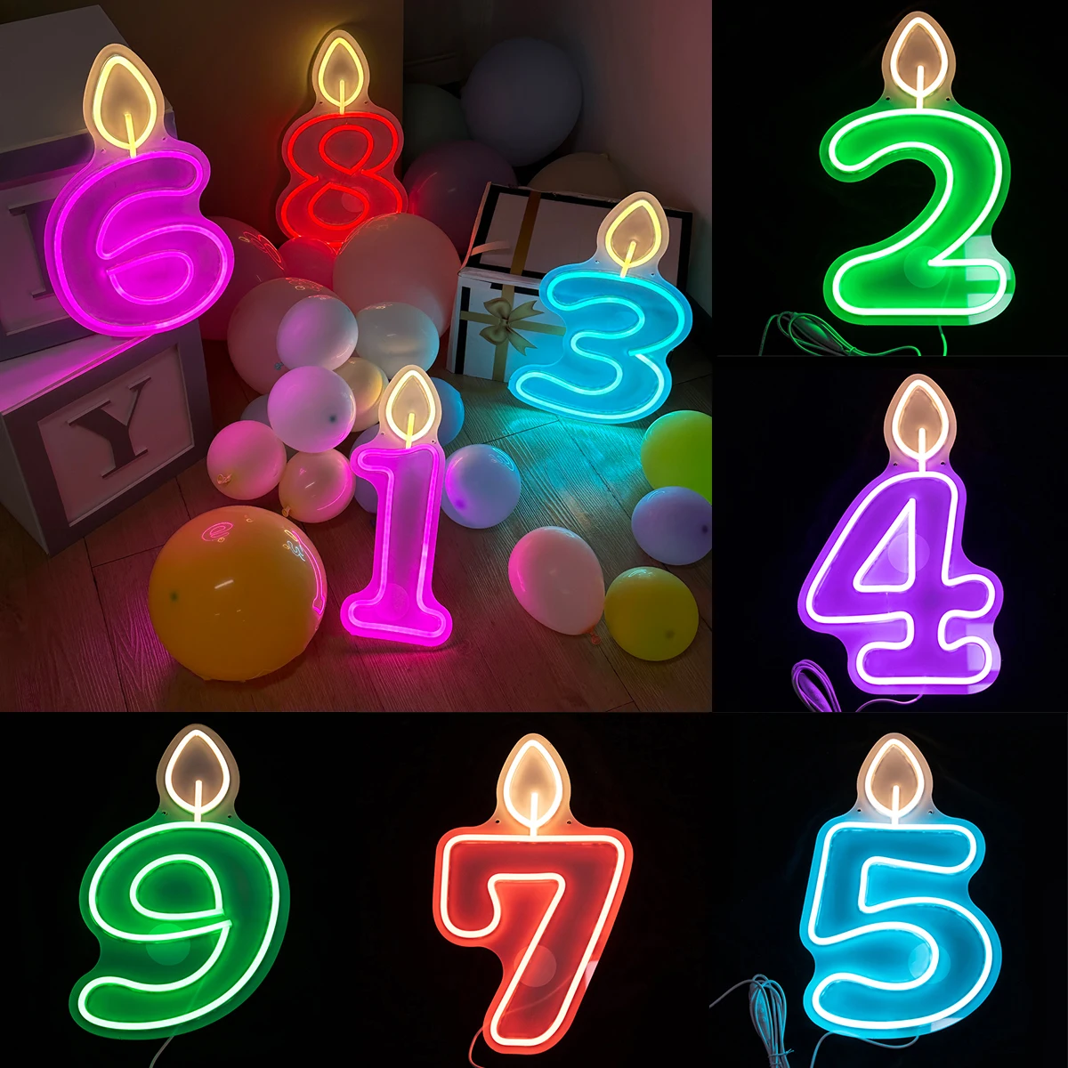 

0-9 Birthday Number Neon Lights 40cm LED Candle Number Neon Light for Happy Birthday Party Decoration Baby Shower Table Decor