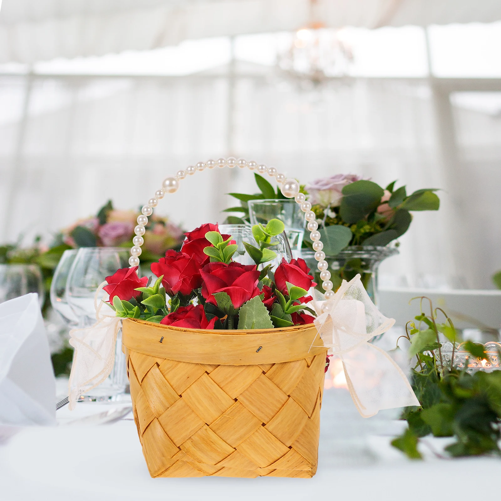 

Pearl H Flower Basket Wooden Wedding Baskets Gifts Party Wedding Basket nament Beach Elegant Charming Decor Petal Packing