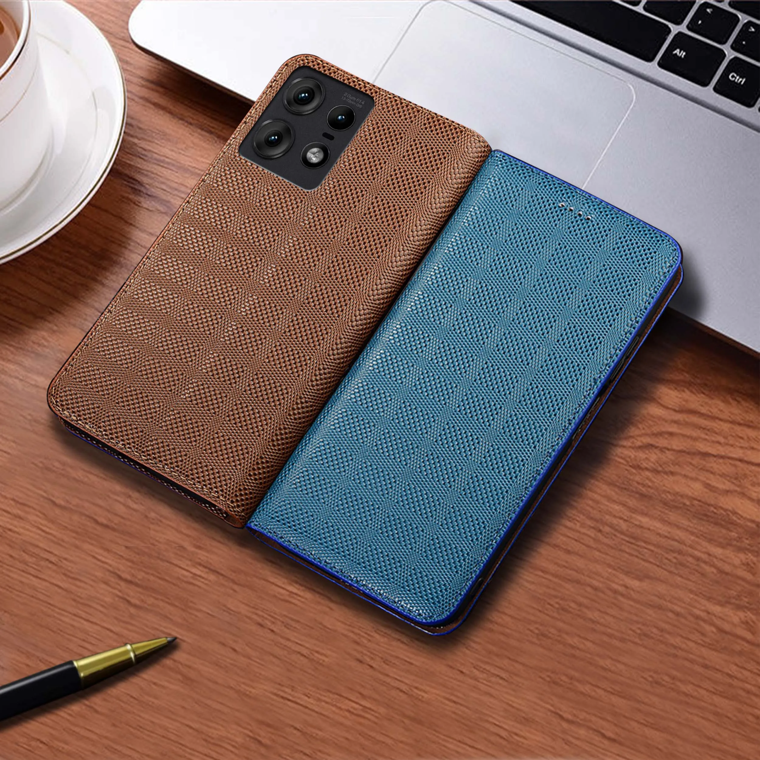 

For Moto G24 G30 G31 G32 G34 G35 G41 G42 G45 G50 G51 G52 4G 5G Crosshatch Pattern Of Genuine Leather Flip Phone Case Cowhide