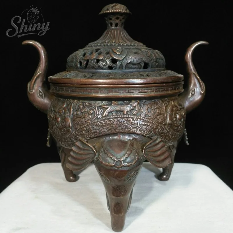 Antique Elephant Incense Burner Auspicious Feng Shui Censer Animal Foot Plate Three Legged Stove Tea Ceremony Home Decoration