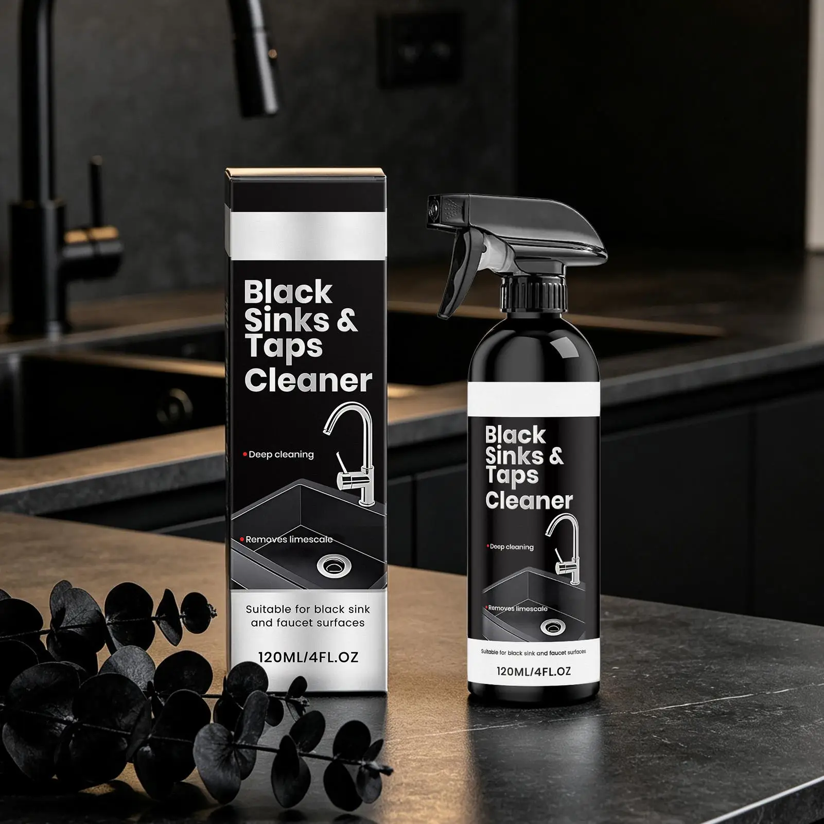120ML Hard Water Stain Remover Black Faucet Cleaner Stainless Steel Polishing Descaling Spray Soap Scum Rust Eraser for Kitchen