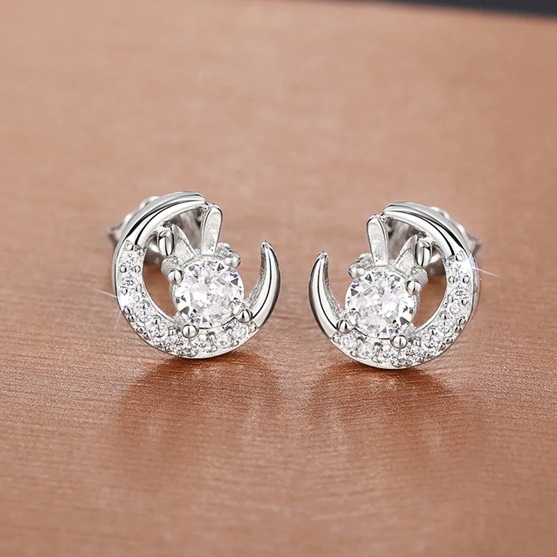 

Lovely 925 Sterling Silver Dainty Sweet Rabbit Shaped Earrings for Women Shiny Zircon Exquisite Ear Delicate Jewelry for Party