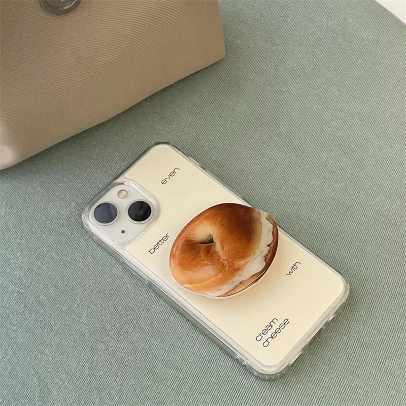 Simpatico supporto per telefono Bagel Griptok di simulazione, anello universale per telefono, impugnatura per alimenti Tok per iPhone, staffa pieghevole Samsung