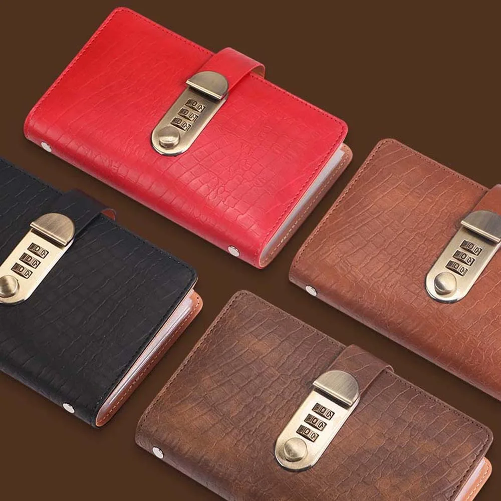 

With Password Lock Saving Money Binder Wallet Storage Imitation Crocodile PU Leather Planner Organizer 50Sheets A6 Account Book
