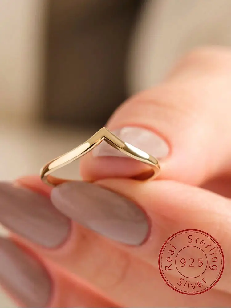 925 Sterling Silver Simplicity Classic Fashion Smooth V-shaped Ring For Women Engagement Wedding  High Quality Fine Jewelry