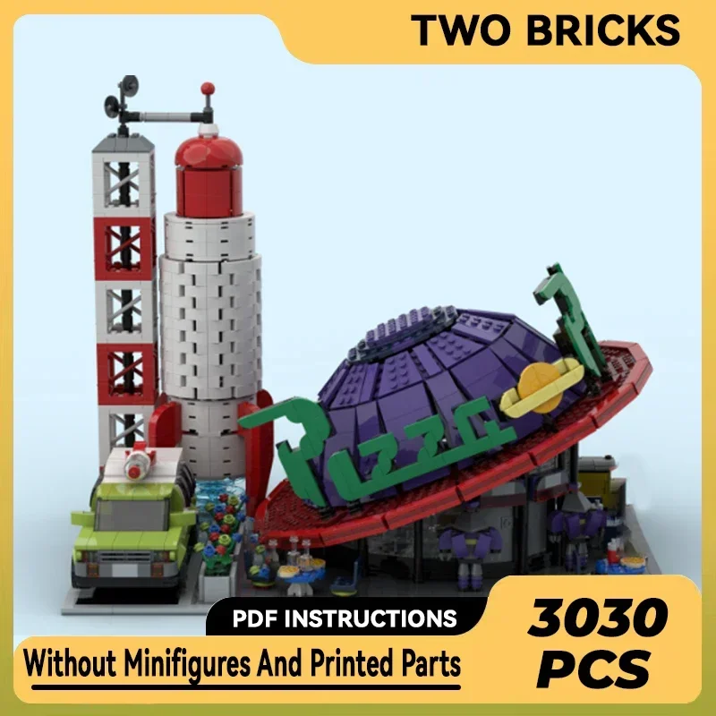 Moc Building Blocks Street View Model Pizza Planet Store 1038 Technical Bricks DIY Assembly Famous Toys For Childr Holiday Gifts