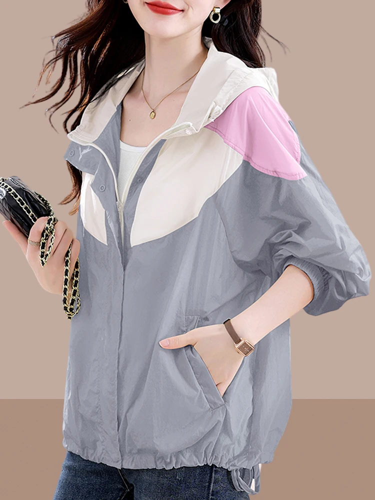 

Women's Summer 2026 New Long Sve Sun Protection Clothes Thin Cardigan Outerwear Hooded Breathable plus Size Faion Outerwear