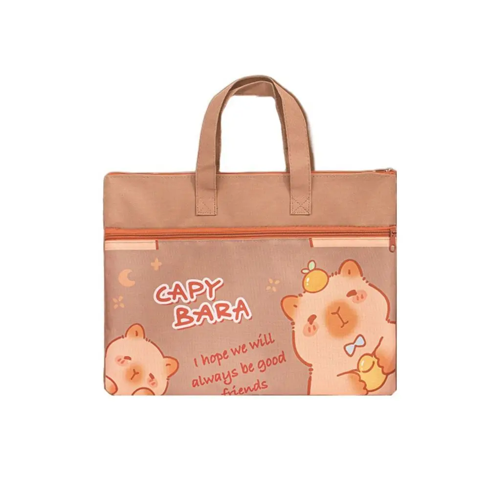 Portable Handbag Capybara Tutoring Bag Coffee Oxford Cartoon Kids Document Bag Tote Bag Shoulder Bag Capybara School Bag Student