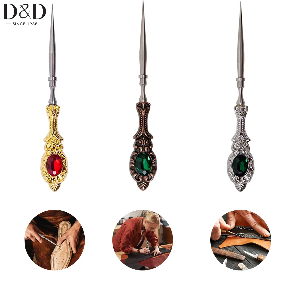 

1pc Metal Embroidery Awl Vintage Carved Handle Scratch Awl Durable Sharp Sewing Awl for DIY Leather Punch Stitching Craft