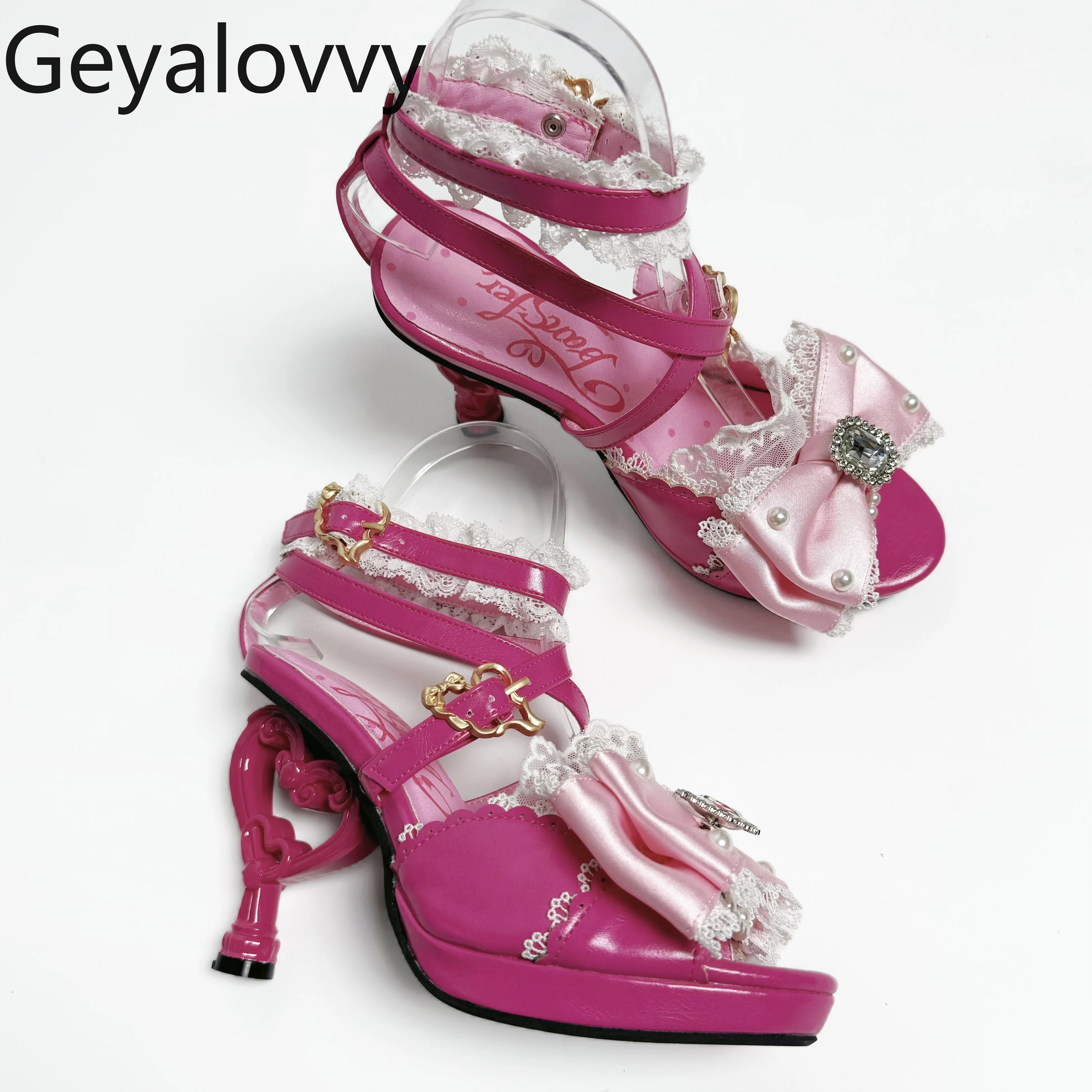 

Original Sweet Japanese Fish Mouth Sandals Cute Princess Daughter Shoes Summer Newlolita Bow Lace Ruffle High Heels Single Shoes