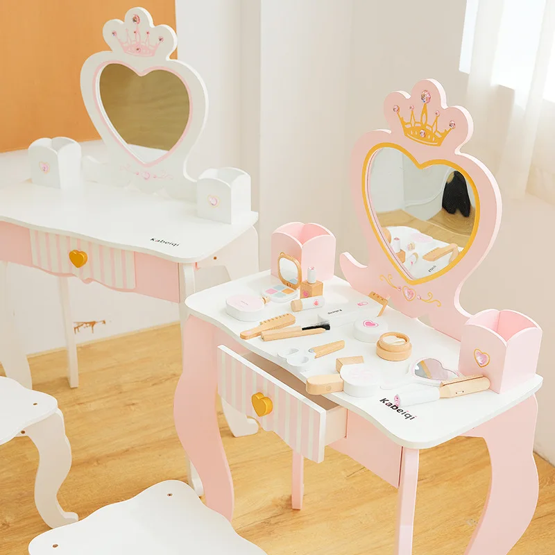 Wooden Puzzle Simulation Parent-child Interactive Love Dressing Table Set For Children Playing House Toys