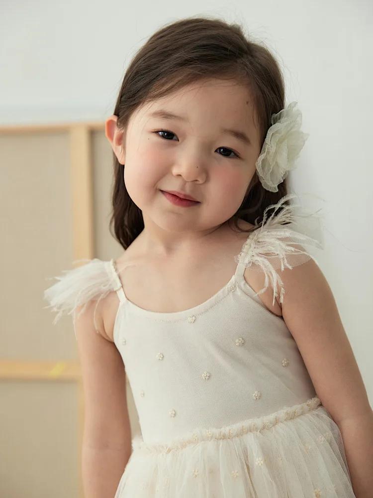 Baby Girl Dress Child Princess Summer Feathered Vest Slip Dress Baby Girls Birthday Dresses Mesh Dress Cute Fashion Long Skirt