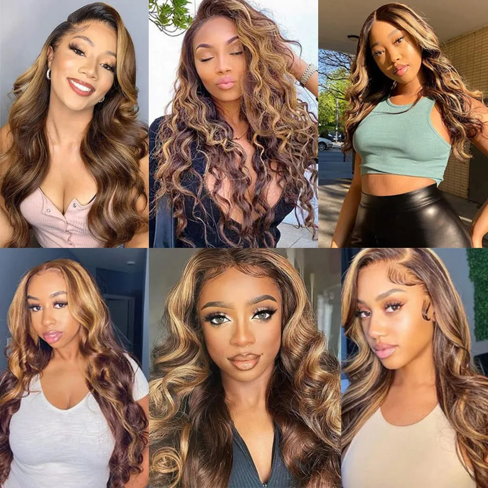 Hair Bundles With Closures Body Wave Frontal 13x4 Lace P4/27 Extensions Human Hair Bundles With Closure 100% Real Human Hair