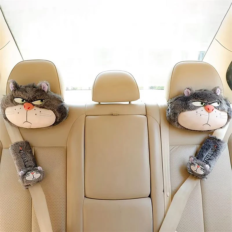 New Cartoon Cute Cat Stuffed Plush Doll Car Neck Pillow Headrest Anime Personality And Creativity Fashion Plush Seat Belt Cover