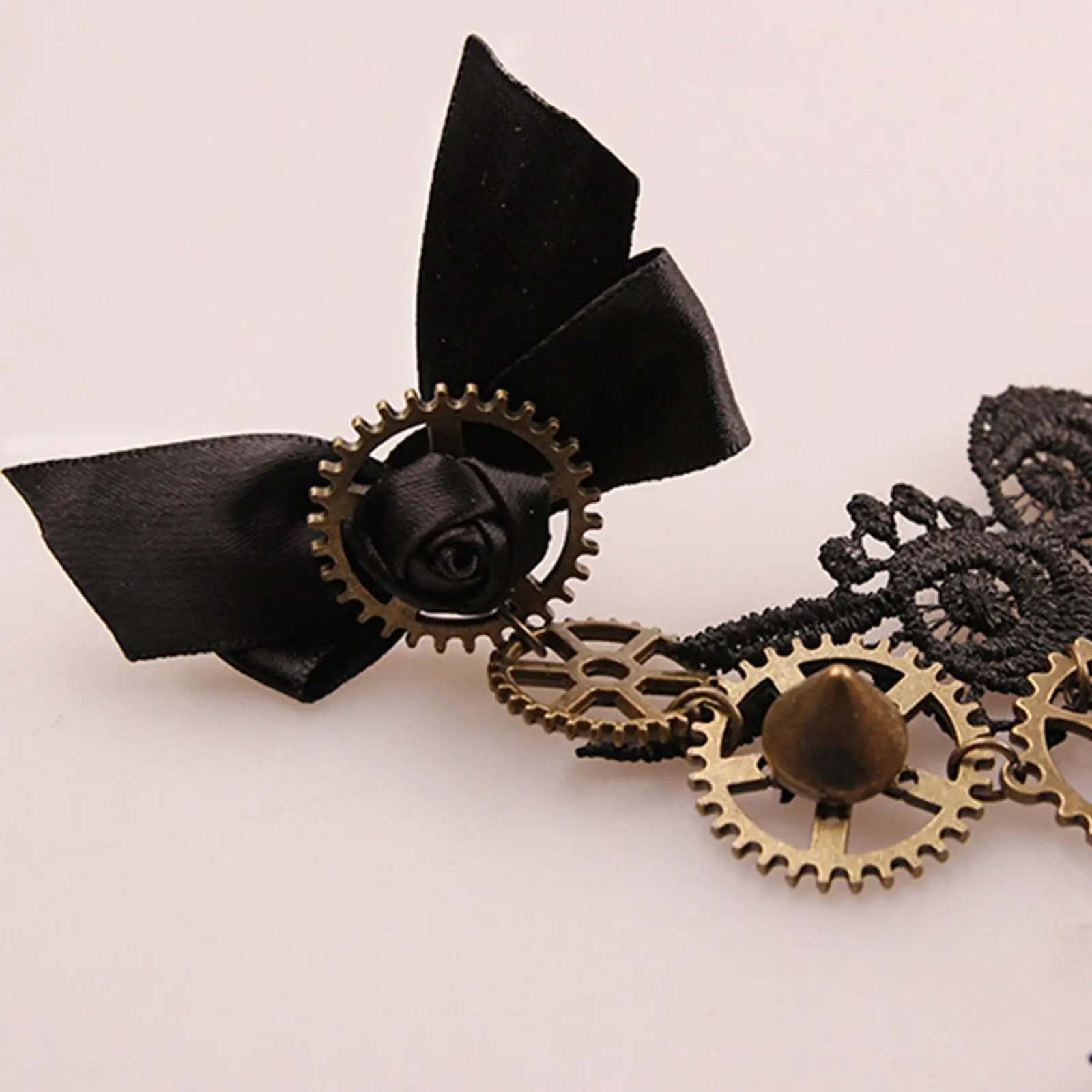 Gothic Black Lace Wrist Cuff Bracelet Women Steampunk Vintage Fingerless Gloves Alloy Floral Ring Handmade Bridal Jewelry