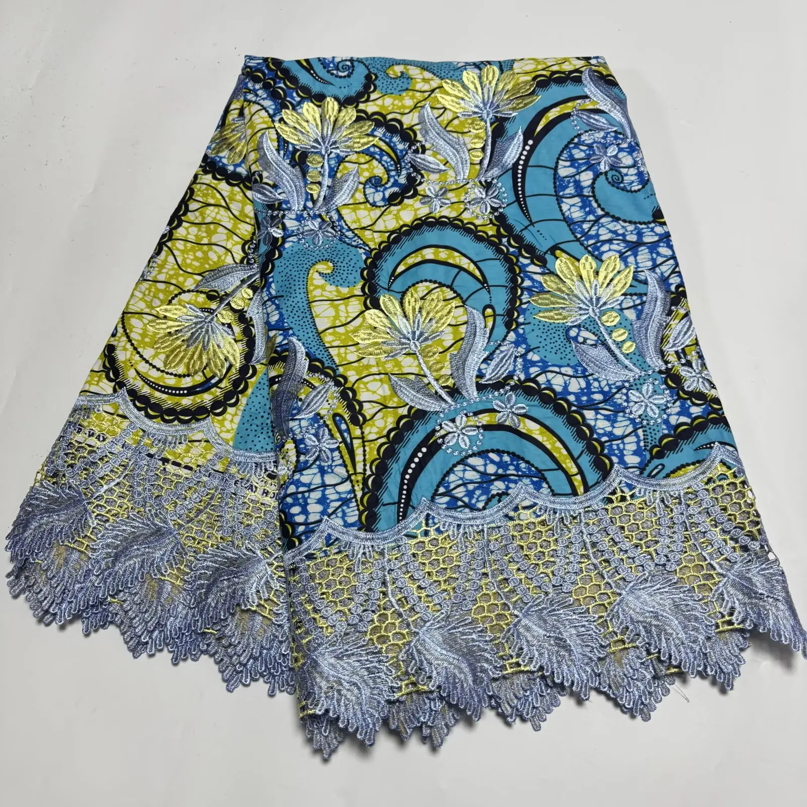 التطريز الشمع الأفريقي مع جبر الدانتيل ، القطن الشمع الفاخرة التطريز أنقرة الشمع النسيج النساء اللباس Loincloth 6 ياردة #4