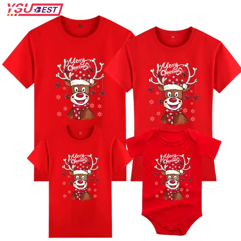 Christmas Party Family Gift Shirt Family Xmas Deer Matching Outfits 1St Christmas Print Dad Mom Shirt Baby Romper Family Clothes