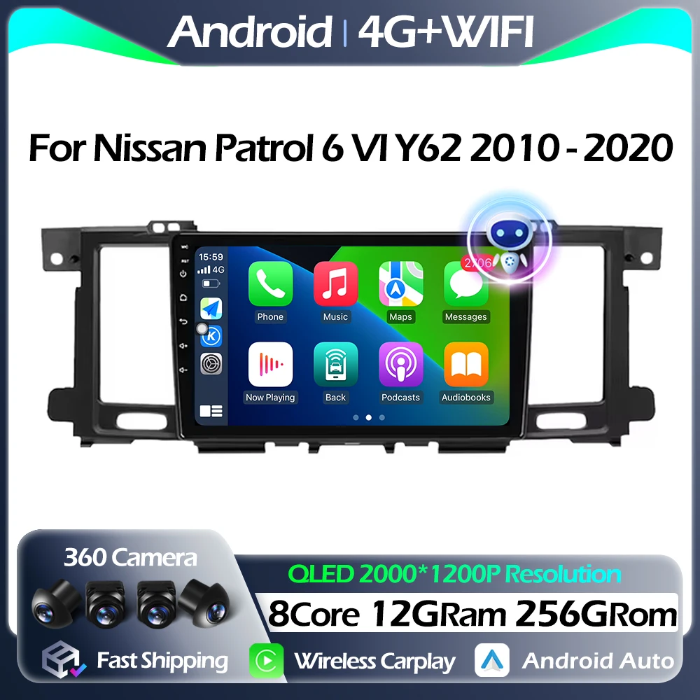 Navigation GPS Car Radio Android Auto For Nissan Patrol 6 VI Y62 2010 - 2020 Multimedia Player FM Carplay 4G DSP WIFI