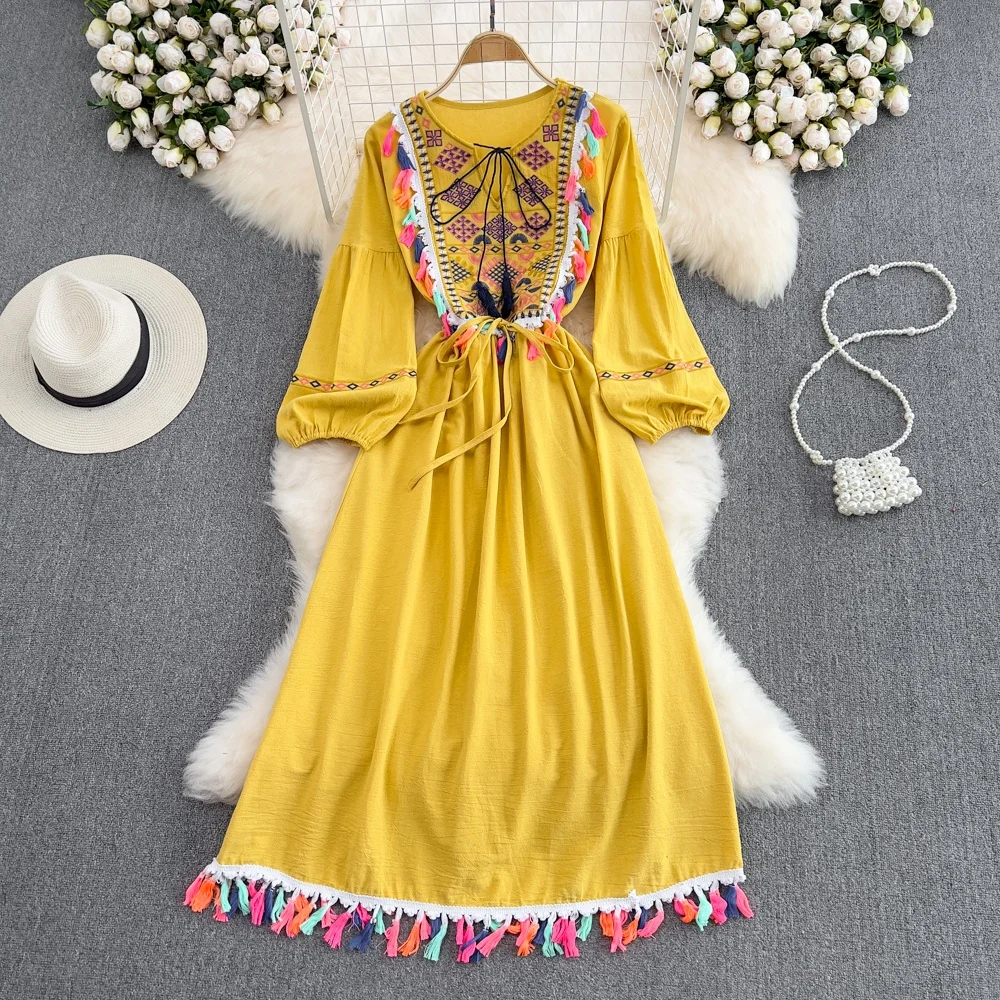 Elegant Bohemian Retro Ethnic - Linen Dress Wrap ulasan dan harga