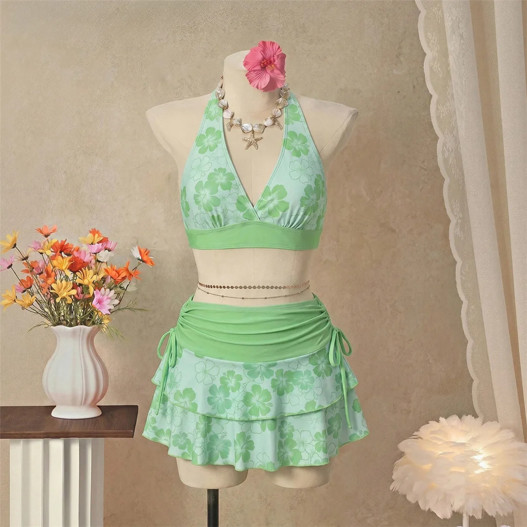 S - XL Mit Rock, Polka-Dot-Blumen-Bikini, Damen-Badebekleidung, dreiteiliges Bikini-Set, Badeanzug, Badebekleidung, Schwimmbekleidung V8518 – Detail 29