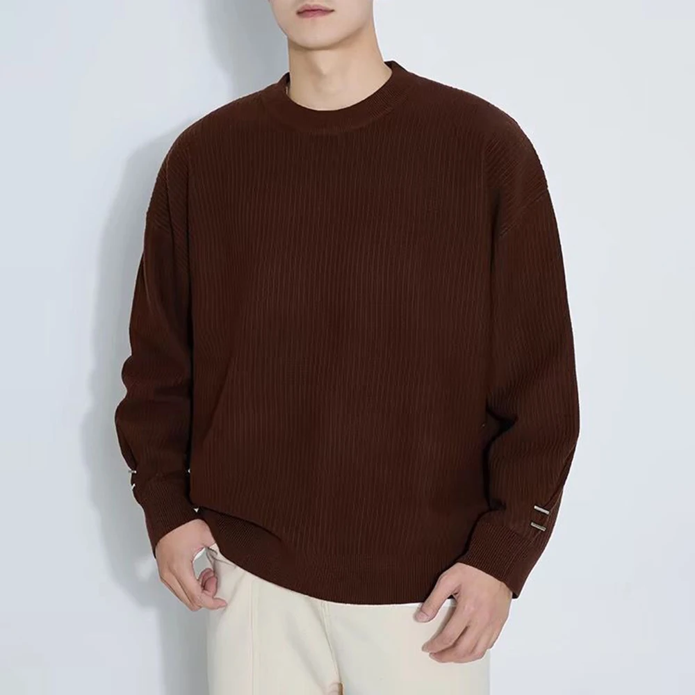 

Mens High-End Long-Sleeved Round-Neck Sweater Autumn And Winter New Lazy Style Knitted Sweater Bottoming Inner Warm Tops Men