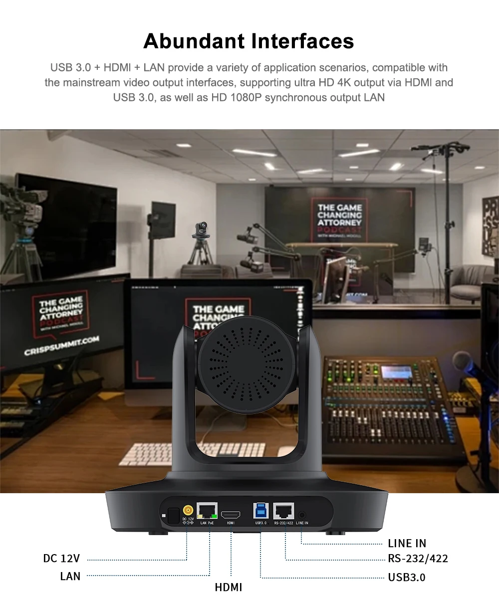 AI Automatic Tracking PTZ 20x Optical Zoom USB3.0 LAN PoE with Voice Pickup for Conference and Live Broadcast Application