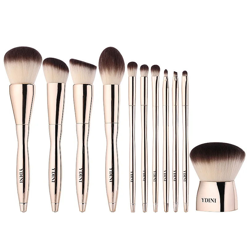 Deluxe 11pcs Gold Makeup Brush Set with Diamond Private Logo Acceptable Plastic Handle