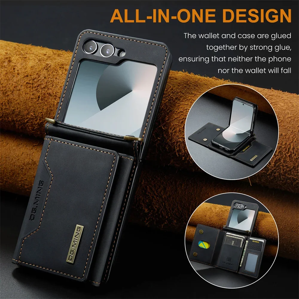 Case for Samsung Galaxy Z Flip 7 7FE 6 5 4 3 with Card Holder Magnetic  Wallet Kickstand Shockproof Protective PU Leather Cover