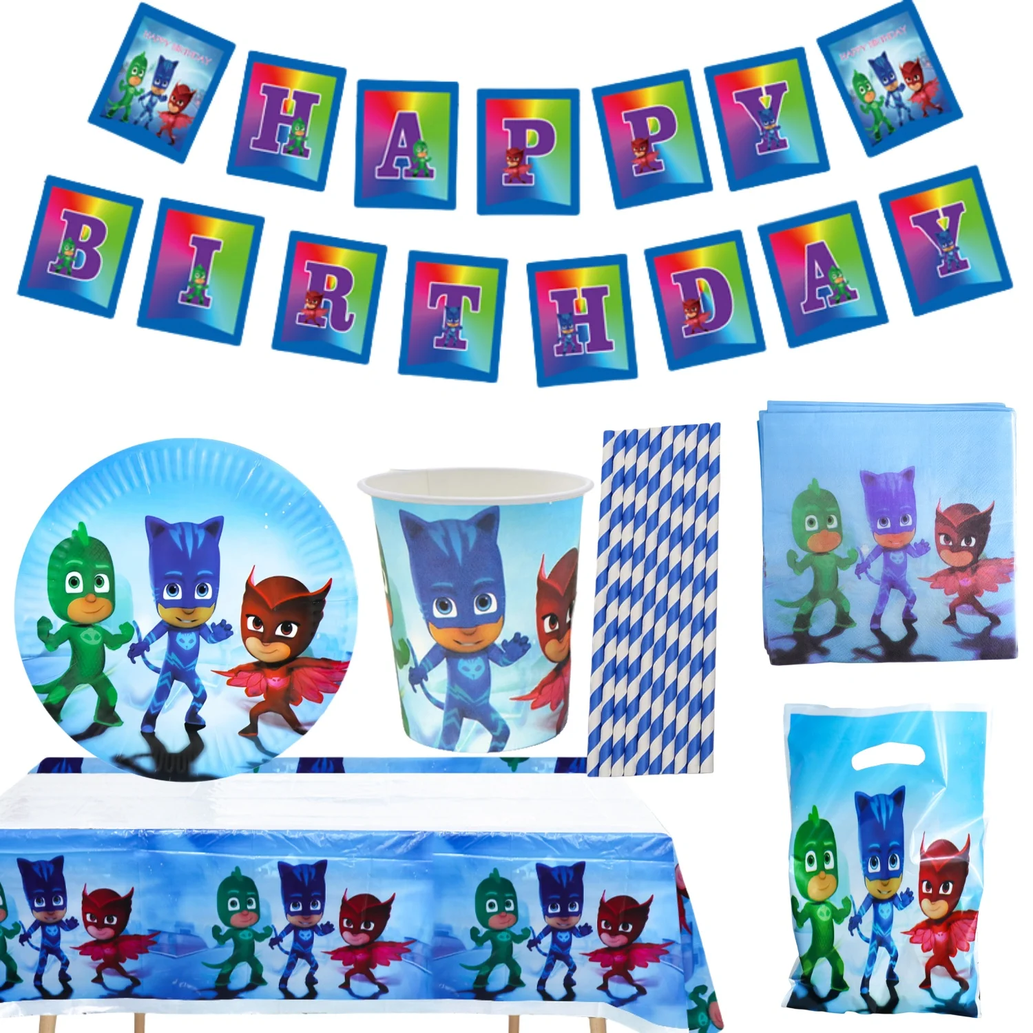 

PJ Masks 10Pepole Disposable Tableware set Birthday Party Decor PJ Masks Tablecloth Plate Napkin Party Supplies Kids Favor Gifts