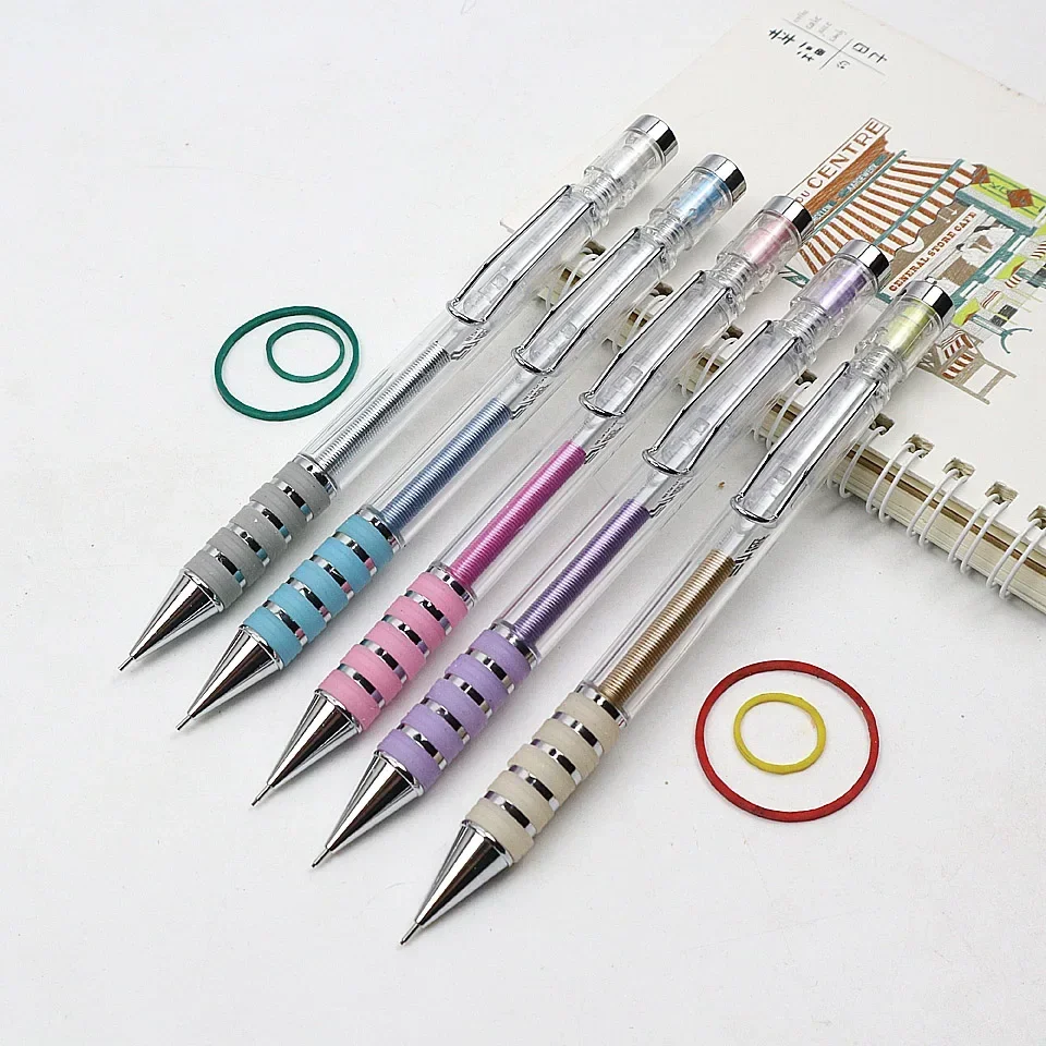 

5Pcs High Quality Mechanical Pencil 0.5~0.7mm Metal+Spring Swing Output The Refill Drawing Automatic Pencil Send 2 Pencil Lead