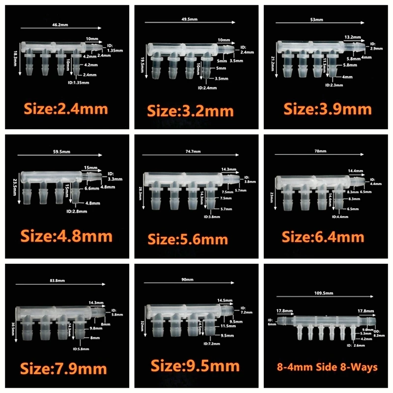 3~25PCS 2.4~9.5mm Plastic Equal Dia 5-Ways Connectors 8-4mm 6~10-Ways Irrigation System Pipe Joints Aquarium Tank Connector